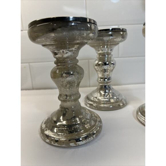 3 VTG Crate and Barrel Mercury Glass Pillars Candle Holders 6.5”‎ - Picture 2 of 6